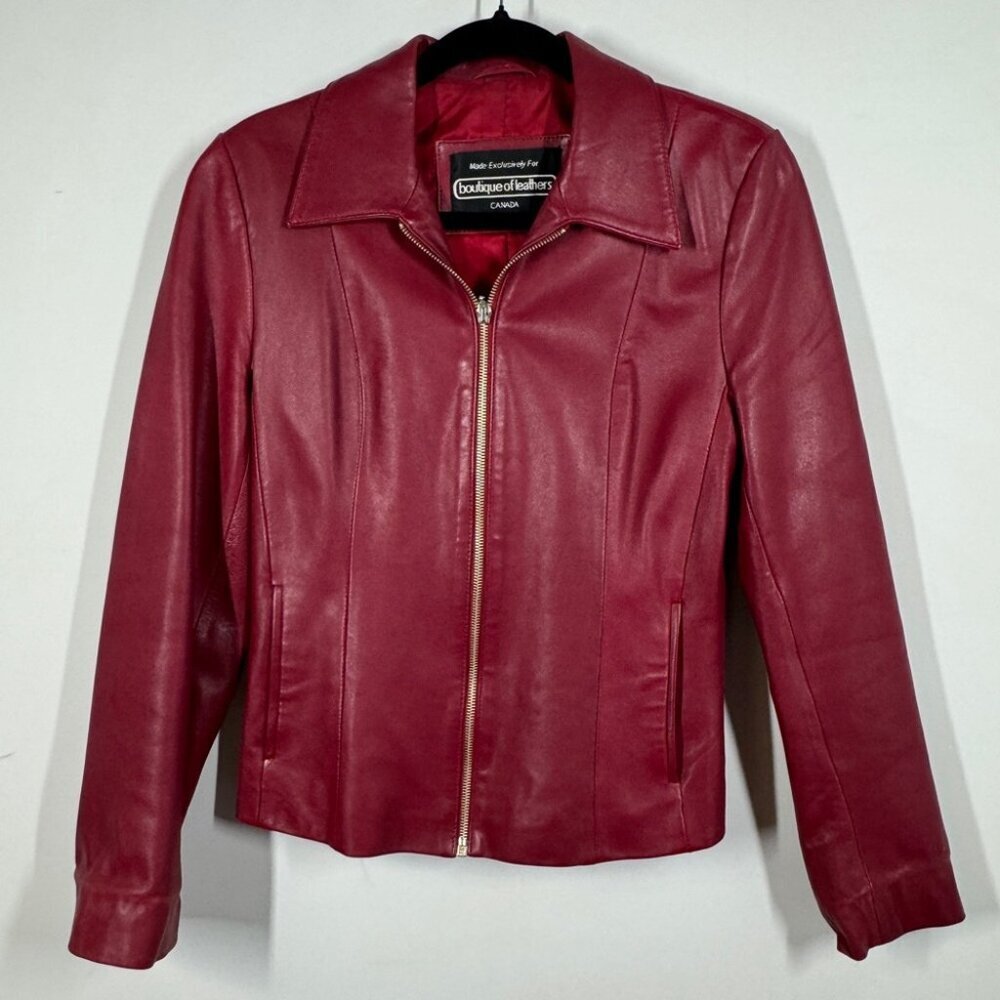 Boutique of Leathers Canada Burgundy Red Genuine Leather Zip Moto Jacket Small - Picture 2 of 15